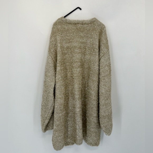 H&M Fuzzy Sparkly Glittery Textured Wide Sleeve Slouchy Cardigan In Beige Gold - Picture 8 of 8